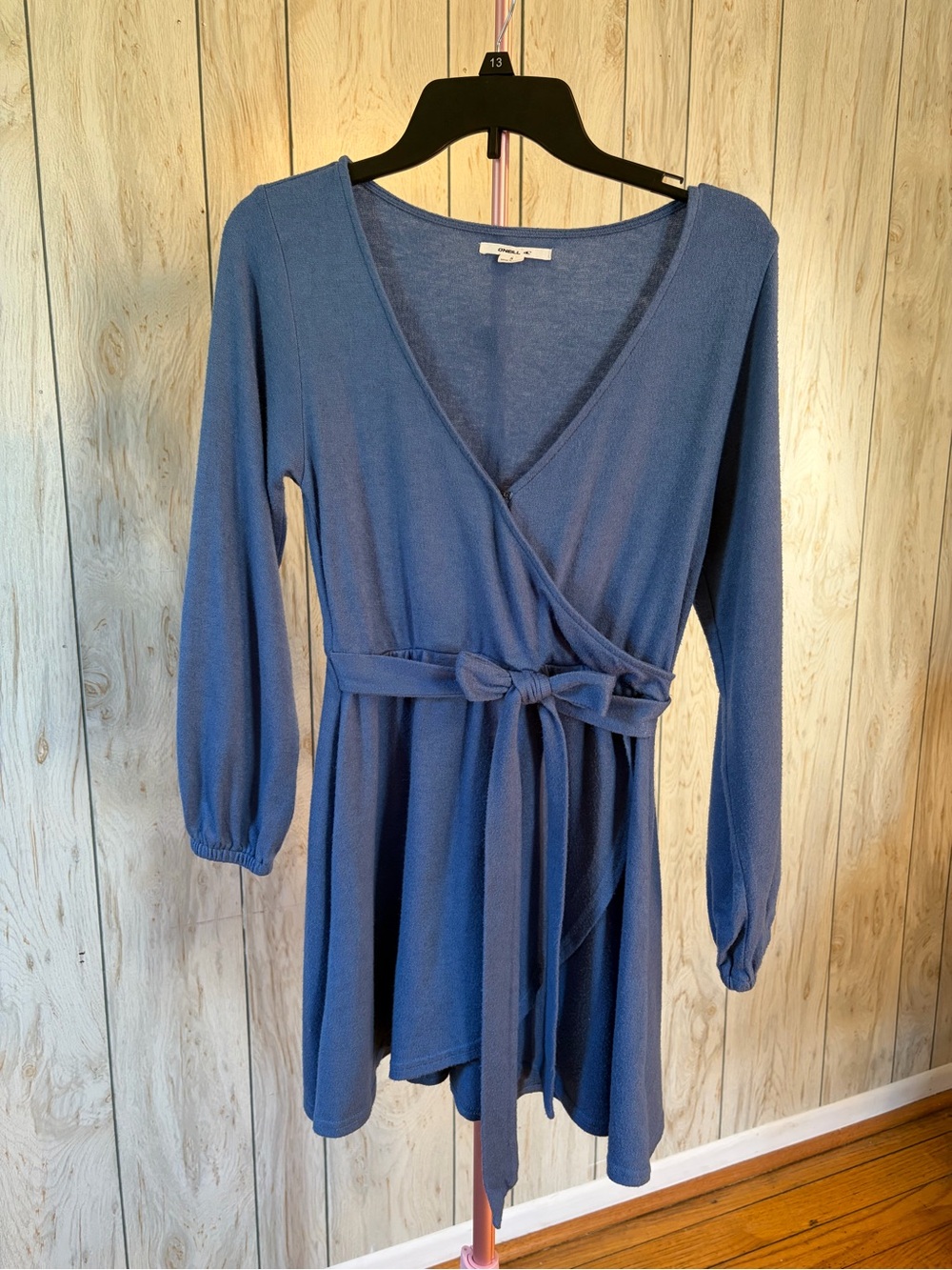 O'Neill Dusty Blue Wrap Long-Sleeve Tie-Waist Dress